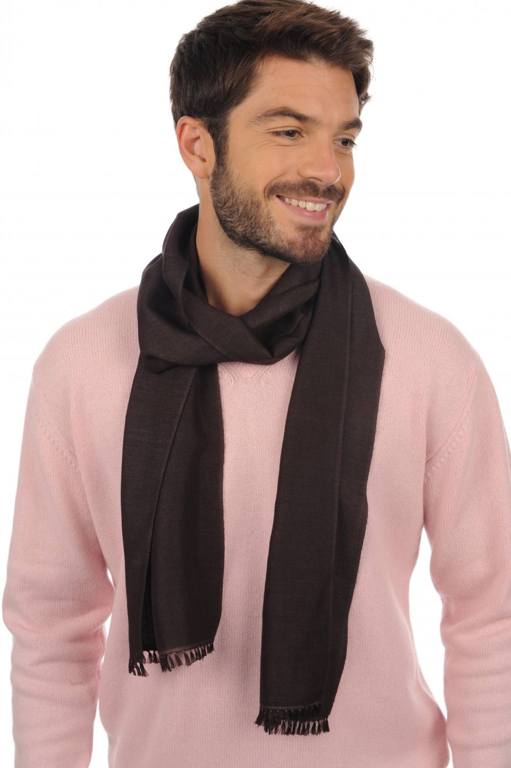 Cashmere & Seta accessori scialli scarva marrone nero 170x25cm